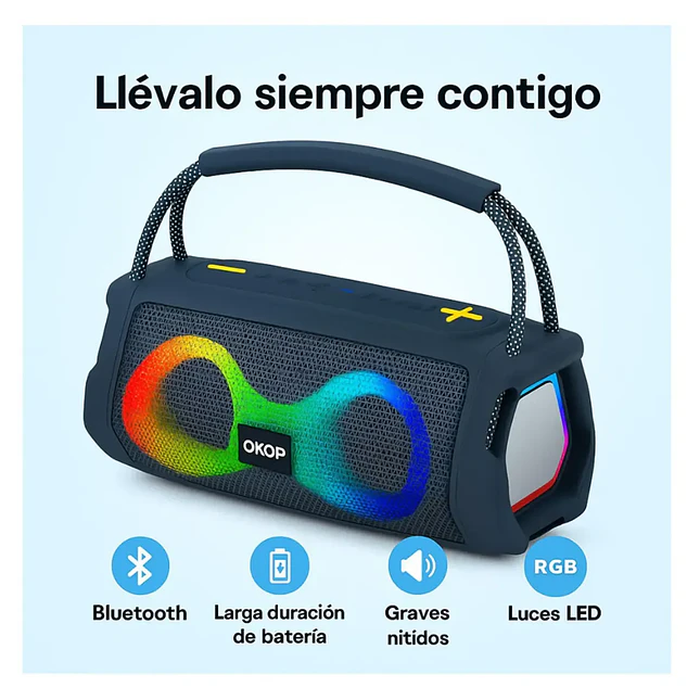 Parlante Portátil KP-812 Bluetooth 10W con Luces LED 6