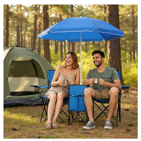 Set de Camping Plegable con Mesa, 2 Sillas y Sombrilla