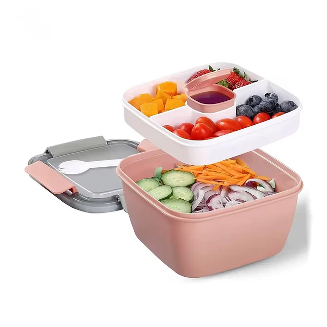 Portacomidas de 2 Niveles 18 × 9,5 cm con Cubiertos 4