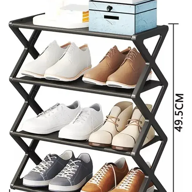 Zapatero Plegable de Bambú de 4 Niveles Negro 3