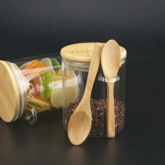 Recipiente de Vidrio con Tapa de Bambú de 1 Litro 2
