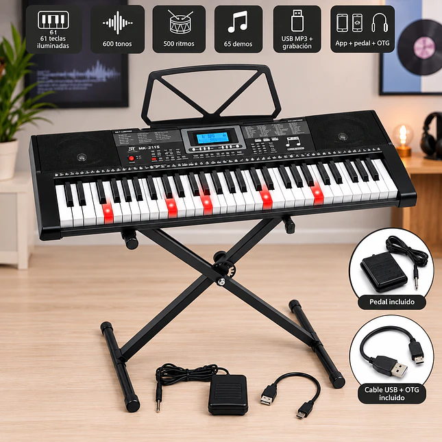 Organeta MK-2115 de 61 Teclas con Soporte Plegable para Piano 1
