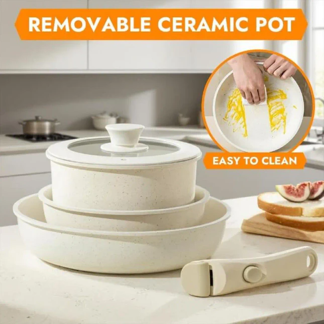 Batería de Cocina de 11 Piezas Antiadherente con Mangos Desmontables 3