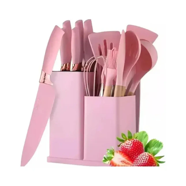 Set de Utensilios de Cocina de Silicona de 19 Piezas con Mangos de Madera 4