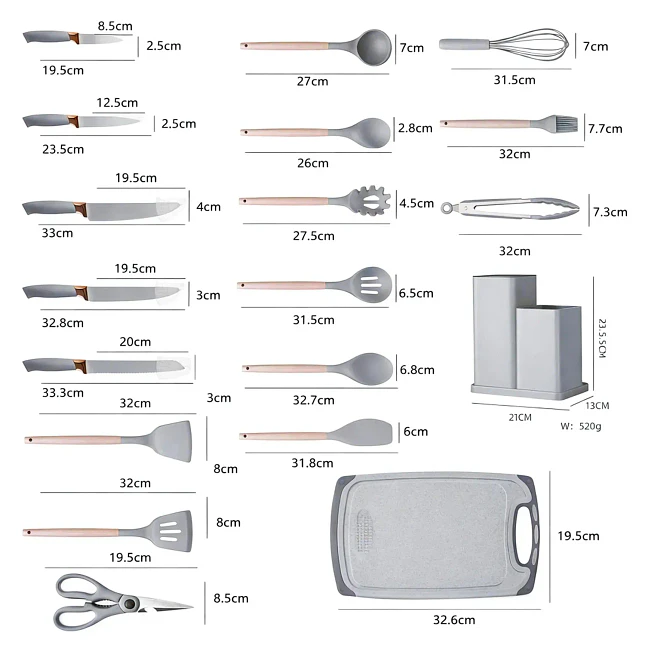 Set de Utensilios de Cocina de Silicona de 19 Piezas con Mangos de Madera 7