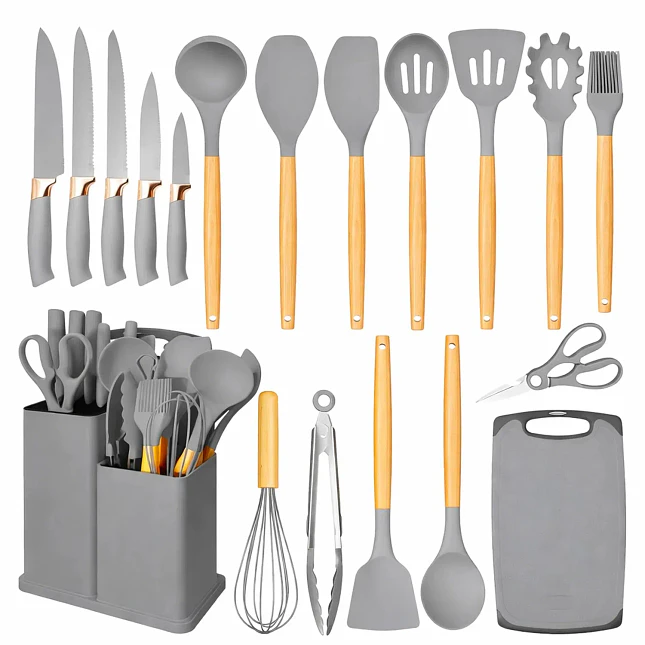 Set de Utensilios de Cocina de Silicona de 19 Piezas con Mangos de Madera 6