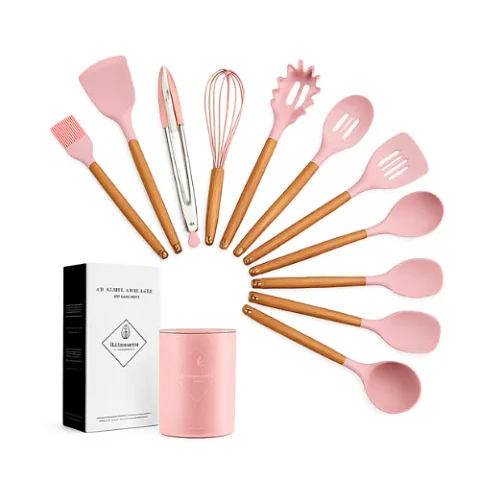 Set de Utensilios de Cocina de Silicona Antiadherente con Soporte Organizador