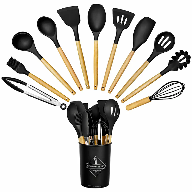 Set de Utensilios de Cocina de Silicona Antiadherente con Soporte Organizador 2