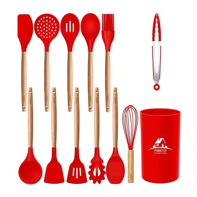 Set de Utensilios de Cocina de Silicona Antiadherente con Soporte Organizador 3