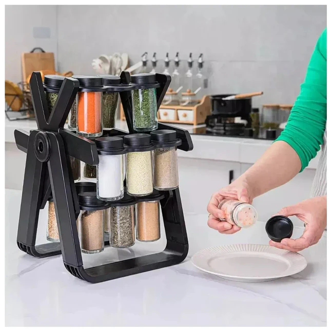 Especiero Giratorio de 18 Piezas con Frascos de Vidrio y Tapa Rosca 4