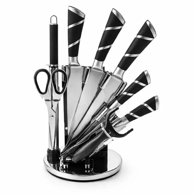 Set de Cuchillos de Cocina 8 Piezas con Base Acrílica Giratoria 360° 1