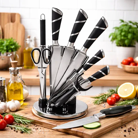 Set de Cuchillos de Cocina 8 Piezas con Base Acrílica Giratoria 360°