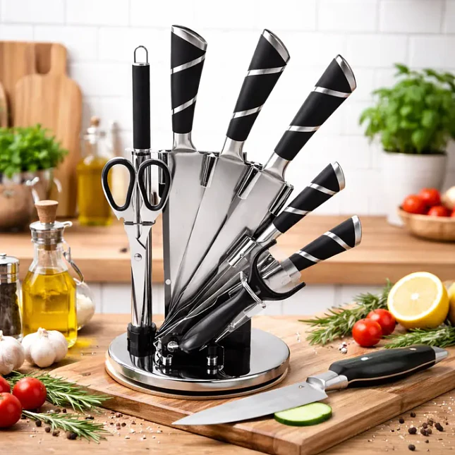 Set de Cuchillos de Cocina 8 Piezas con Base Acrílica Giratoria 360° 2