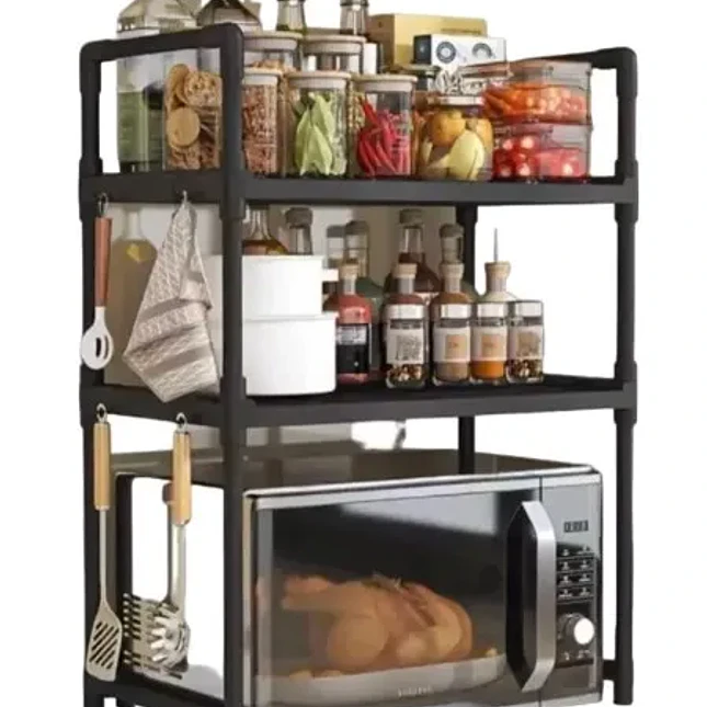 Organizador de Cocina de 3 Niveles con Ganchos Laterales para Microondas 6