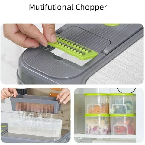 Picador de Verduras Multifuncional Manual con Recipiente y Cuchillas de Acero