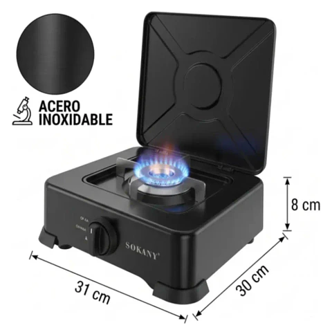 Cocineta a Gas Sokany de 1 Quemador con Tapa Portátil