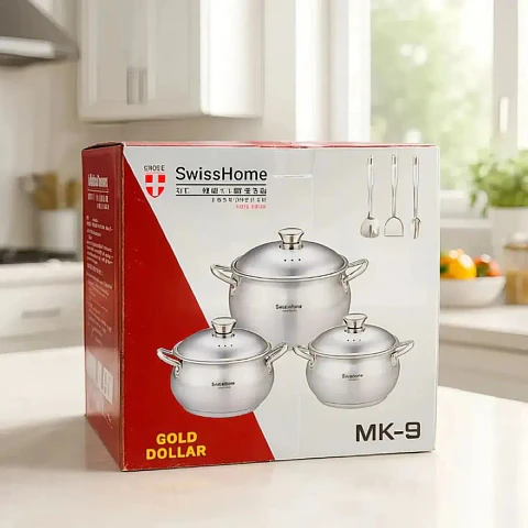 Juego de Ollas SwissHome 3, 6 y 9 Litros en Acero Inoxidable