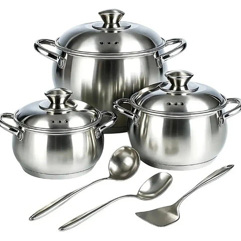 Juego de Ollas SwissHome 3, 6 y 9 Litros en Acero Inoxidable