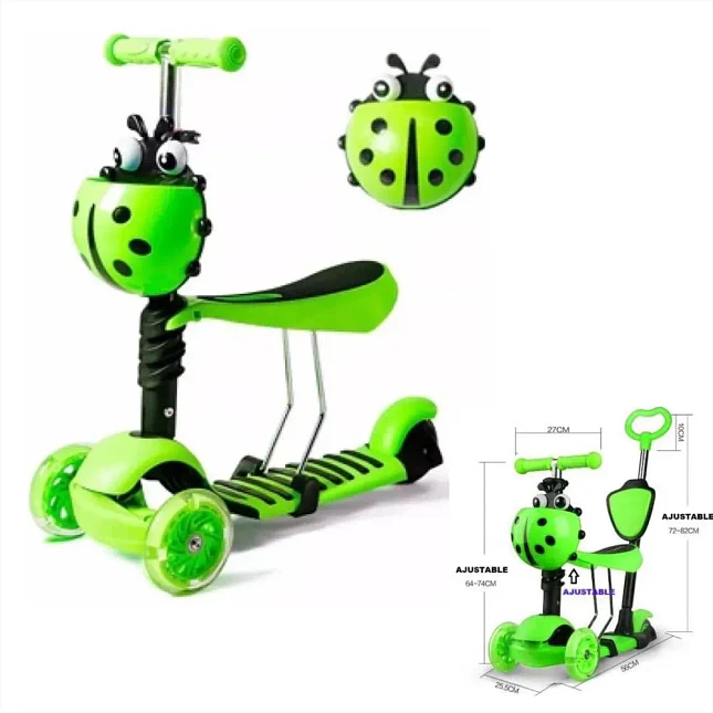 Patineta Scooter Monopatín 5 en 1 Mariquita con Luces LED 2