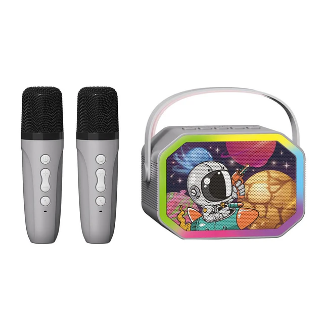Mini Parlante Infantil con 2 Micrófonos Recargables y Luces LED 3
