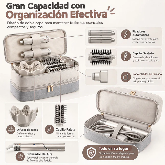 Combo Cepillo Secador 5 en 1 TP-5+1 + Estuche Organizador 6