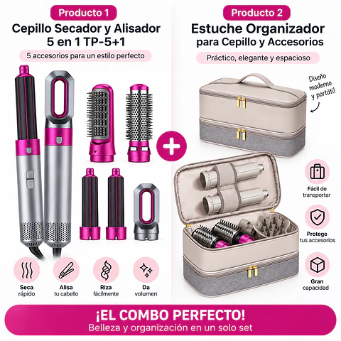 Combo Cepillo Secador 5 en 1 TP-5+1 + Estuche Organizador