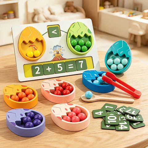 Juego Montessori Huevo de Dinosaurio con Cuentas y Matemáticas
