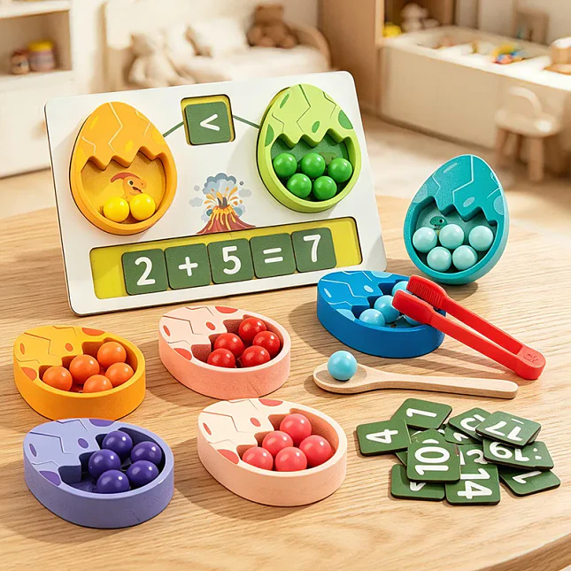 Juego Montessori Huevo de Dinosaurio con Cuentas y Matemáticas 2