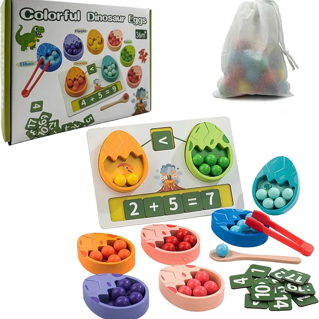 Juego Montessori Huevo de Dinosaurio con Cuentas y Matemáticas 1