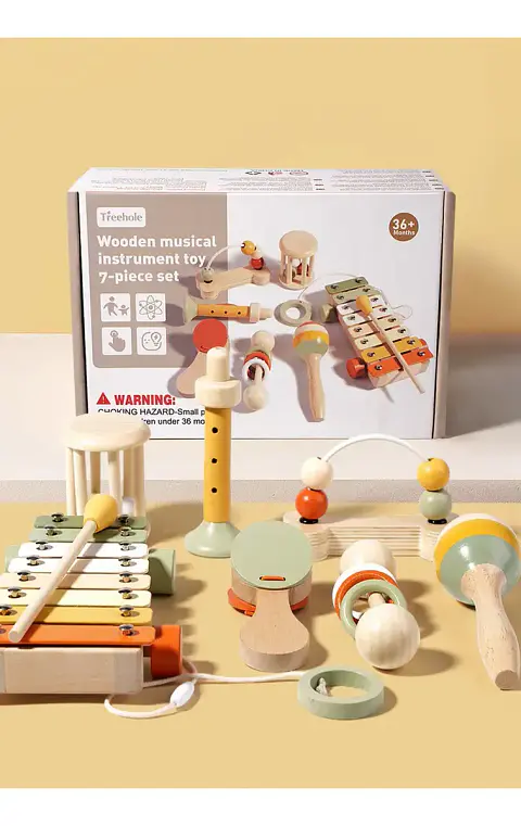 Juego de Instrumentos Musicales de Madera 7 Piezas para Niños