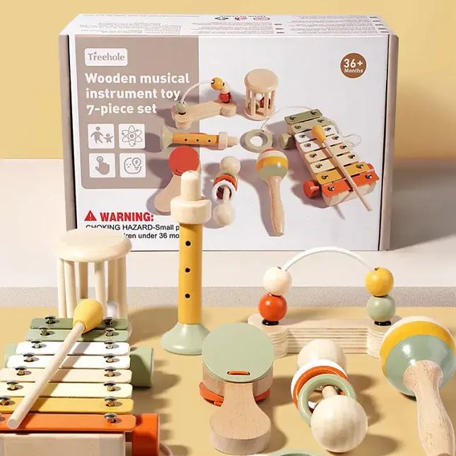 Juego de Instrumentos Musicales de Madera 7 Piezas para Niños 2