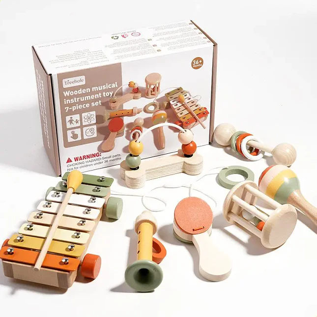 Juego de Instrumentos Musicales de Madera 7 Piezas para Niños 1