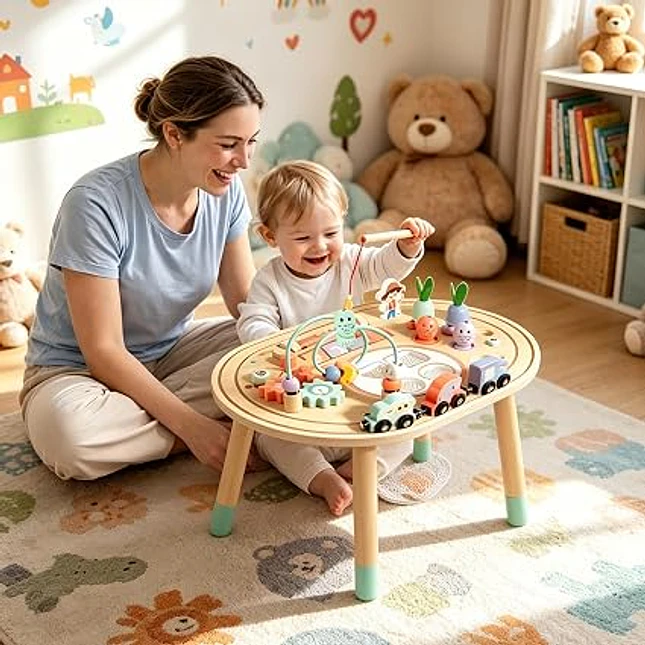 Mesa de Actividades Multisensorial de Madera para Niños 5