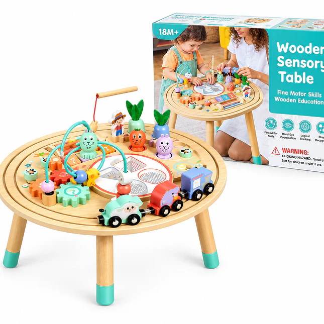 Mesa de Actividades Multisensorial de Madera para Niños 1