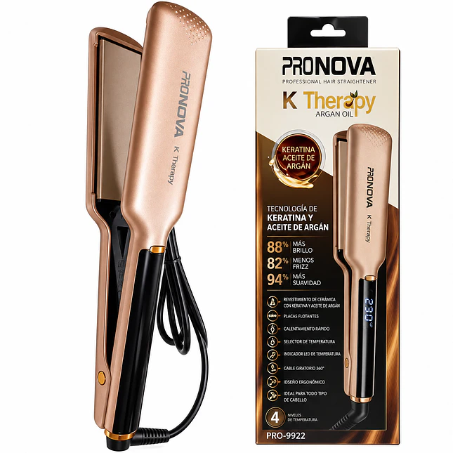Plancha para Cabello PRONOVA K Therapy con Keratina y Aceite de Argán 1