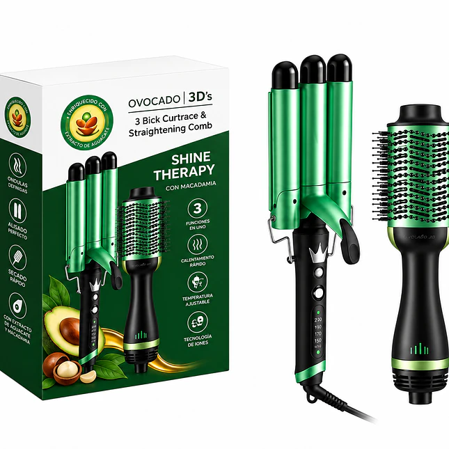 Combo Cepillo Secador y Rizador de Tres Tubos con Tratamiento de Aguacate 1