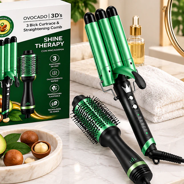 Combo Cepillo Secador y Rizador de Tres Tubos con Tratamiento de Aguacate 3