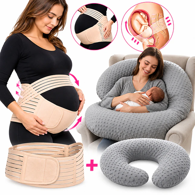 Combo Almohada de Lactancia Tipo C y Faja de Soporte para Embarazo 1