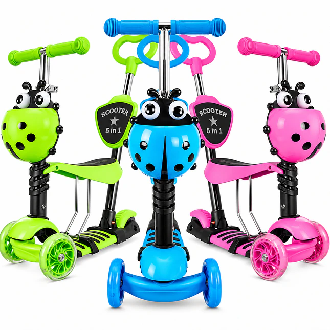 Patineta Scooter Monopatín 5 en 1 Mariquita con Luces LED 1