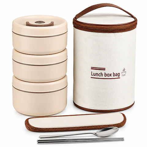 Set de Lonchera Térmica con 3 Recipientes y Cubiertos