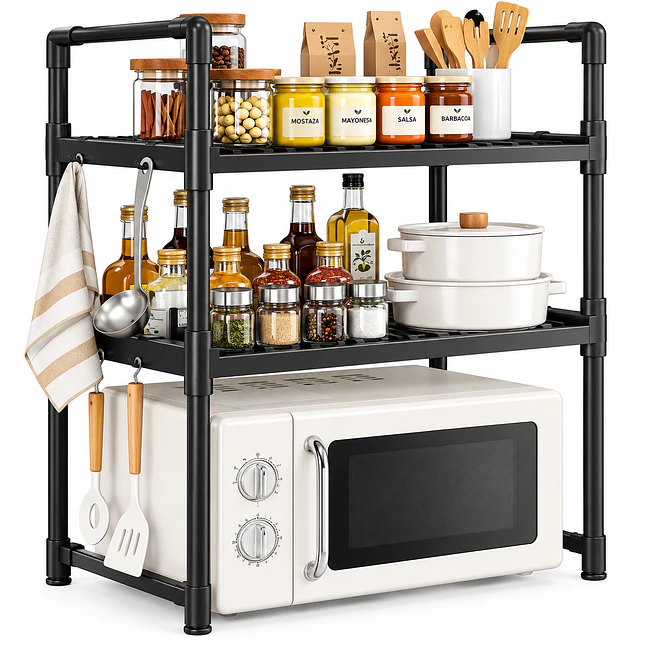 Organizador de Cocina de 3 Niveles con Ganchos Laterales para Microondas 1