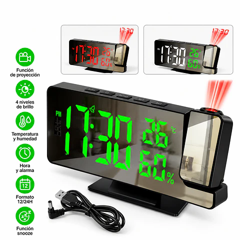 Reloj Despertador Digital con Proyección 180°