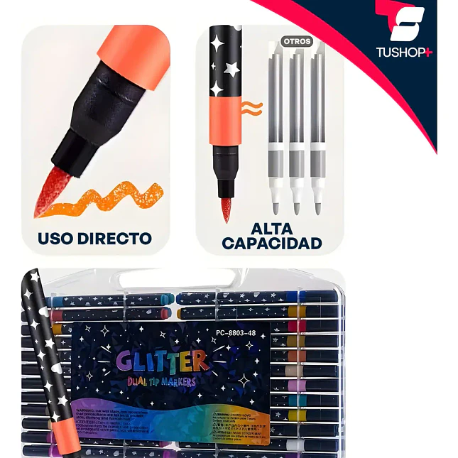 Marcadores Doble Punta 72 Colores con Purpurina 3