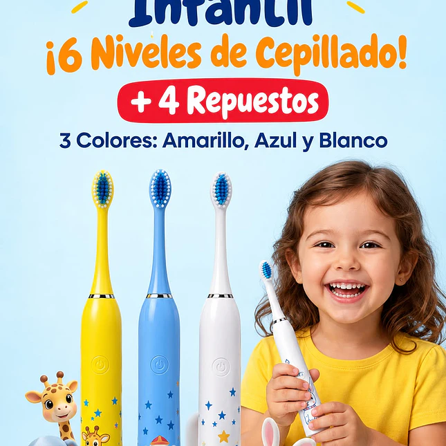 Cepillo Dientes Eléctrico Sónico Infantil Recargable 6