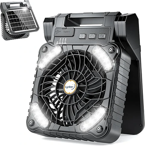Ventilador Portátil Solar 5400 mAh con Luz LED
