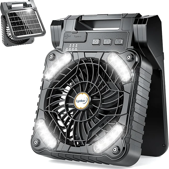 Ventilador Portátil Solar 5400 mAh con Luz LED 1