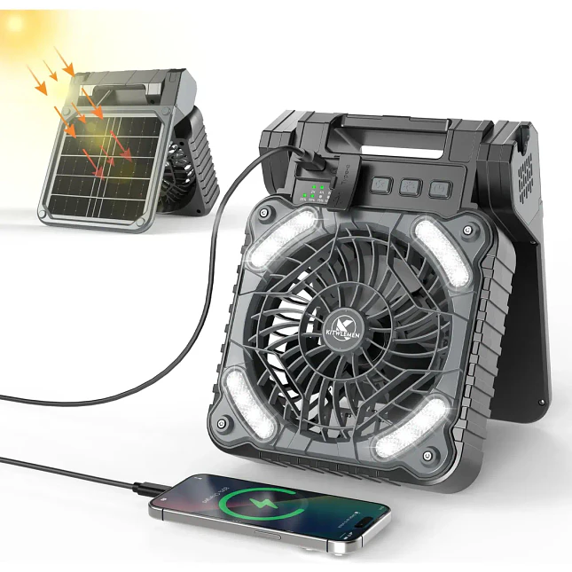 Ventilador Portátil Solar 5400 mAh con Luz LED 2