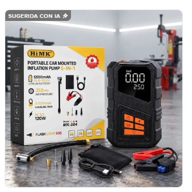 Inflador Portátil HiMK MK-384 5 en 1 12000 mAh 2