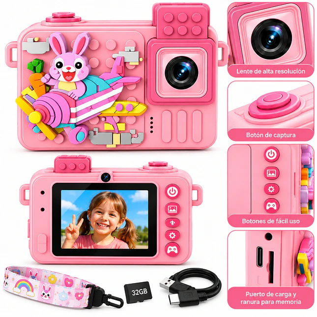Cámara Digital Infantil 48M con Juegos y Memoria 32GB 2