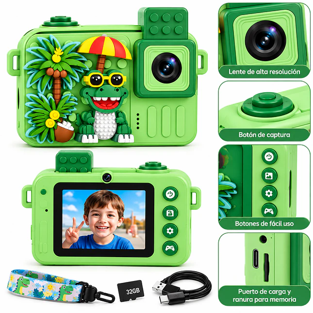 Cámara Digital Infantil 48M con Juegos y Memoria 32GB 8